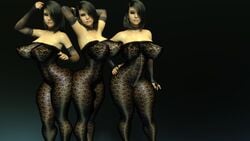 4k arm_sleeves black_lingerie bodystocking choker eromd gradient_background group highres matching_underwear original_characters presenting shortstack thick_thighs triplets visgar_sisters(eromd) wallpaper