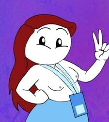 breasts brown_hair edit lanyard let_me_explain_studios peace_sign rebecca_parham tagme topless youtube