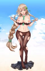 alice_(project_qt) animated animated big_breasts bra braid looking_at_viewer nutaku project_qt ripped_tights tie_between_breasts