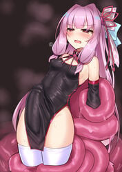 1futa bangs bare_shoulders big_penis black_clothing blush bound breasts bulge clothed clothing detached_sleeves dress erection erection_under_clothes fully_clothed futa_only futanari hip_vent human kotonoha_akane kutan light-skinned_futanari light_skin long_hair medium_breasts pale_skin pelvic_curtain penis pink_hair red_eyes restrained solo synthesizer_v tentacle tentacle_sex thighhighs voiceroid