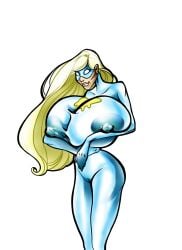 1girls big_breasts blonde_hair blonde_hair bovine female_focus female_only gigantic_breasts huge_breasts omac superheroine