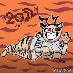 big_breasts big_breasts cat_paws dragon dragon_wings fairy finger_claws pixelbucket_(artist) red_eyes smile smiling thick_thighs thighhighs tiger tiger_costume