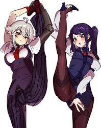 235waiwai 2girls dana_zane female_only flexible julianne_stingray leg_lift purple_hair red_eyes short_hair standing sweat tomboy twintails va-11_hall-a white_hair