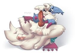 absurd_res animal_genitalia animal_penis anthro balls blush boxstuff canine_penis clothed clothing erection eyewear genitals glasses hi_res hyilpi knot lying male mostly_nude nintendo on_back partially_clothed penis pokemon presenting presenting_penis scarf shiny_zangoose solo video_games zangoose