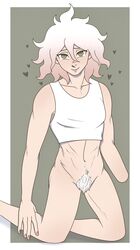 1cuntboy amputee bottomless cuntboy cuntboy_only danganronpa danganronpa_2:_goodbye_despair grey_eyes hair_between_eyes happy_trail heart intersex kneeling light_skin looking_at_viewer medium_hair nagito_komaeda navel notchucktingle pink_hair pubic_hair simple_background smile smiling_at_viewer solo straight_hair two_tone_hair white_hair white_pubic_hair