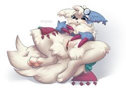 absurd_res anthro blush boxstuff clothed clothing eyewear female genitals glasses hi_res humanoid_genitalia humanoid_pussy hyilpi lying mostly_nude nintendo on_back partially_clothed pokemon presenting presenting_pussy pussy scarf shiny_zangoose solo video_games zangoose