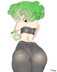 1girls ass ass_focus bubble_butt female green_hair huge_ass looking_back one-punch_man panties pantyhose pantylines solo sports_bra tatsumaki thick_thighs twodust