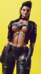 3d athletic_female blue_hair busty cd_projekt_red cyberpunk_2077 el-recondite_(artist) female female_focus female_only hourglass_figure human long_hair pose posing revealing_clothes rogue_amendiares solo tagme wide_hips