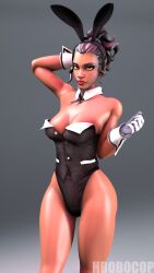 1girls 3d alternate_costume alternate_version_available areola_slip artist_name artist_signature big_breasts black_hair breasts bunny_ears bunny_girl bunnysuit cleavage curvy dark-skinned_female dark_skin eye_contact female female_focus female_only front_view gloves hcid hi-rez_studios hrobocop kinessa_(paladins) large_breasts lipstick looking_at_viewer neckwear orange_eyes paladins red_lipstick sfm shore_patrol_(paladins) shore_patrol_kinessa simple_background solo solo_female solo_focus source_filmmaker tagme thick_thighs thighs tied_hair toned toned_female voluptuous white_gloves