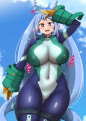 1girls big_breasts blue_eyes blue_hair blush bodysuit breasts cloud eye_contact female female_human gloves hadou_nejire hadou_nejire_(hero_outfit) happy heart-shaped_pupils heavy_breathing hero_outfit_(mha) huge_breasts human hypnosis japanese_text long_hair looking_at_viewer mind_control my_hero_academia nejire_hado nejire_hado_(hero_outfit) png pussy pussy_juice shiny_clothes skin_tight skindentation superhero_costume superheroine text thick_thighs thighs tight_clothing translated wide_hips yamaori