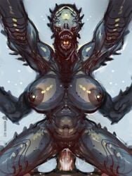 abs arthropod athletic_female breasts eyeless female genitals human human_penetrating humanoid insect_girl male male/female monster_girl multi_arm multi_limb neurodyne penetration penis sex teeth