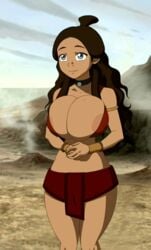 accurate_art_style areolae avatar_the_last_airbender breasts clothing diklonius edit female katara large_breasts long_hair nipples screencap screenshot screenshot_edit