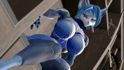 3d blue_eyes blue_hair female furry hiddenokapi krystal krystal_(assault_outfit) large_breasts muscular source_filmmaker star_fox thick_thighs voluptuous