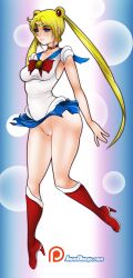 1girls bishoujo_senshi_sailor_moon clothing female female_only going_commando jago_dibuja medium_breasts no_panties paipan pussy sailor_moon short_skirt skirt small_breasts thighs uncensored upskirt usagi_tsukino