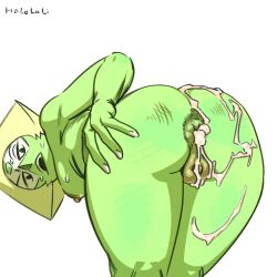 1girls anus ass_focus bent_over cartoon_network cum cum_in_ass cum_inside female gem_(species) green_skin haloluli peridot_(steven_universe) pussy shortstack steven_universe