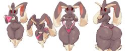 anthro ass big_butt big_ears breasts brown_body butt_focus clothing curvy_figure embarrassed female front_view fur furry furry_only genitals hi_res huge_butt huge_thighs kiseff lagomorph looking_at_butt looking_at_object looking_back lopunny mammal multiple_poses nintendo pear-shaped_figure pear_shaped_female pink_clothing pink_thong pink_underwear pokémon_(species) pokemon pokemon_(species) pose pussy putting_on_clothes rear_view small_breasts small_waist solo tail thick_thighs thong underwear video_games wide_hips