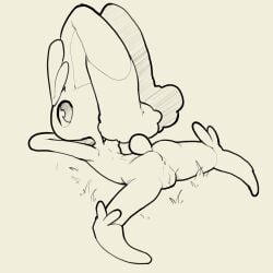 2019 anthro anus ass black_and_white female genitals grass hi_res itsunknownanon lagomorph looking_at_viewer looking_back looking_back_at_viewer lopunny lying mammal monochrome nintendo nude on_front plant pokémon_(species) pokemon pokemon_(species) pussy sketch solo spread_legs spreading video_games