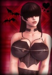 bangs black_hair black_hearts choker elf_ears final_fantasy final_fantasy_xiv gpose(ffxiv) latex latex_clothing nashandra_nosferatu nashandraffxiv pale pale-skinned_female pale_skin thick_lips vampire vampire_bat vampire_girl vampire_queen