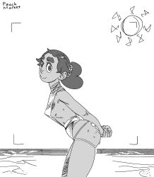 1girls camera_view cartoon_network clothed connie_maheswaran dark-skinned_female dark_skin female haloluli looking_at_viewer monochrome pool side_view sideboob small_breasts steven_universe straight_hair swimsuit young younger_female