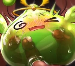 :3 blush bodily_fluids confusion cum cum_in_slime cum_inside genital_fluids genitals group hi_res male maplestory non-human not_furry penetration penis qwert slime slime_penetrated sweat