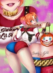 1girls 2022 ass baseball_bat batman_(series) breasts clothed clothed_female collar cosplay dc dc_comics dyed_hair female female_focus female_only fishnets halloween harley_quinn_(cosplay) makeup nora_valkyrie rooster_teeth rwby suicide_squad tabletknight tramp_stamp