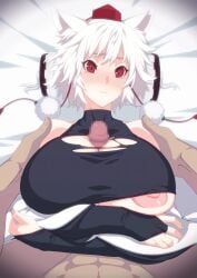 1boy 1girls animal_ears animated areola areola_slip big_breasts big_penis blush breasts bridal_gauntlets buckethead_ero censored cum cum_on_face ejaculation ejaculation_between_breasts huge_breasts large_breasts large_penis momiji_inubashiri mosaic_censoring nipple_slip nipples nude nude_male on_back outercourse paizuri paizuri_under_clothes penis pov red_eyes sex short_hair shorter_than_30_seconds sound tears thrusting torn_clothes touhou video white_hair wolf_ears