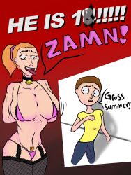 1boy 1girls big_breasts big_sister bikini bimbo boner brother_and_sister dog_collar dream_summer female funny hamzsandwich implied_incest incest little_brother male meme morty_smith older_sister pubes rick_and_morty shitpost stripper summer_smith younger_brother zamn!