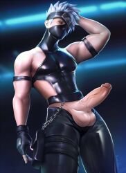 1boy big_balls erect_penis erection hatake_kakashi kodogasai looking_at_viewer male male_only muscular_male naruto naruto_(series) penis penis_out solo solo_male testicles veiny_penis