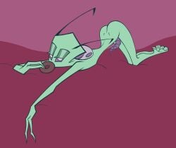 1boy alien alien_boy alien_genitalia alien_humanoid almighty_tallest_purple ass ass_up bagel bed bedroom_eyes eating furniture gay genitals green_body green_skin grey_body hi_res humanoid invader_zim irken lewdofdoom male male_only narrowed_eyes nickelodeon on_bed penis pose purple_eyes seductive seductive_pose solo tallest_purple