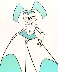 blush bottomless breasts female jenny_wakeman looking_down my_life_as_a_teenage_robot nipples pussy robot smooth_skin solo themrock xj-9