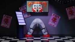 3d animatronic anus baby_(fnafsl) blue_eyes canon_appearance circus_baby circus_baby_(fnaf) circus_baby_(original) clown female five_nights_at_freddy's five_nights_at_freddy's:_sister_location fnaf full_color g0g0g0g0g0g glory_wall no_penetration panties pins price prostitution public_use pussy red_hair robot solo solo_female text through_wall twintails