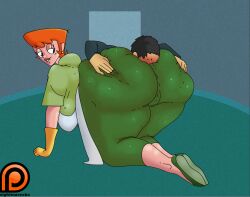 1boy 1girls 2021 apron ass_grab ass_grab_from_front ass_on_face big_breasts big_butt black_eyes blush bubble_ass bubble_butt cartoon_network clenched_teeth dexter's_laboratory dexter's_mom green_clothing huge_ass huge_butt hyper_ass looking_at_viewer looking_back nightmarexbx orange_hair pussy_visible_through_clothes room seductive seductive_smile thick_thighs unseen_male_face white_apron yellow_gloves