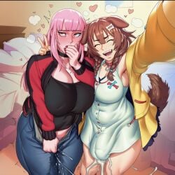 1futa 2d 2girls ai_generated animal_ears ass balls bed big_breasts big_cock big_penis blunt_bangs blush bone_hair_ornament braid breasts brown_hair bulge bulge_through_clothing bulge_under_clothes choker cleavage closed_eyes cock collar cosplay covered_nipples cum cum_drip cum_in_clothes cum_leak cumdrip denim dog_ears dog_girl dog_tail dress ejaculation embarrassed erection erection_under_clothes female futa/female futa_with_female futanari hair_ornament hololive hololive_english hololive_japan hololive_myth huge_breasts huge_cock inugami_korone inugami_korone_(1st_costume) jacket jeans large_breasts large_cock large_penis large_thighs long_hair low_twin_braids mori_calliope multiple_girls onilapper open_clothes open_jacket open_mouth panties pants penis penis_bulge pink_eyes pink_hair pink_panties pussy_juice pussy_juice_drip rolling_eyes selfie tail testicles thick_cock thick_penis thick_thighs thighs twin_braids underwear v v_sign virtual_youtuber white_dress