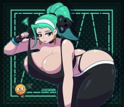 1girls a.b.a ass bare_shoulders bent_over big_ass big_breasts breasts cleavage earrings envylemonade female female_only fingerless_gloves green_eyes green_hair guilty_gear guilty_gear_strive huge_breasts jewelry looking_at_viewer pants paracelsus ponytail sports_bikini sports_bra sports_uniform sportswear thick_thighs thighs underwear visible_panties wide_hip wide_hips workout