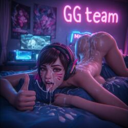 "gg ai_generated aroused bukkake close-up cum_drip cum_in_hair cum_on_breasts cum_on_face cum_on_tits cum_on_tongue d.va dimly_lit explicit female female_only gaming_bedroom gerend hana_song lying_face_down neon_glow nsfw overwatch post_sex rgb_lights rim_lighting smirk solo team" teasing text thick_cum thumbs_up uncensored victory_gesture viscous_cum volumetric_lighting