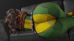 3d ass belt big_ass bodysuit bomber_jacket brown_hair cpt-flapjack huge_ass long_hair lying marvel marvel_rivals multicolored_hair on_side rogue_(marvel_rivals) rogue_(x-men) thick_thighs white_hair x-men