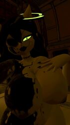 3d 3d_model bendy_and_the_dark_revival bendy_and_the_ink_machine big_breasts black_choker black_collar black_hair black_lips black_lipstick black_nail_polish black_nails boobs_out breasts breasts_out choker collar cryptiacurves female female_focus female_only fully_naked fully_nude glowing_eyes glowing_halo halo horns ink ink_on_body joey_drew_studios missing_eye naked naked_female nipples nipples_out nipples_outside nipples_visible no_bra no_clothes no_clothing no_panties nude nude_female only_female selfie sepia smiling solo solo_female solo_focus south_shaed south_shaed_(dreams_come_true_studio) tits_out ugly_face_nice_body vr vr_media vrc vrchat vrchat_avatar vrchat_media vrchat_model