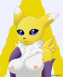 absurd_res anthro breasts digimon digimon_(species) digital_media_(artwork) female hellcatkampfer95 hi_res mammal renamon simple_background solo