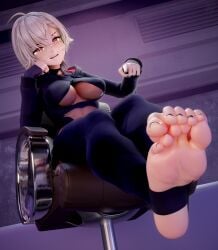1girls 3d barefoot black_nails black_toenails chair cleavage feet female foot_fetish foot_focus indie_virtual_youtuber mostly_clothed pippersad presenting_feet red_eyes saruei_(vtuber) scar sitting soles soles_fetish solo stirrup_legwear toeless_legwear toes underboob vtuber white_hair