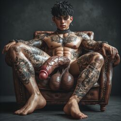 1boy 3d ai ai_generated big_penis goth male_only solo_male sweat tattoo