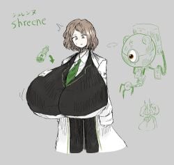 0ucoulyqkf7rbwp_(artist) 1girls breast_expansion breasts breasts_bigger_than_head brown_hair clothing female gigantic_breasts gray_eyes let's_take_a_look limbus_company massive_breasts project_moon shrenne