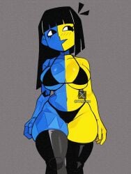 1girls big_ass big_breasts bikini black_bikini black_hair blush ena ena_(orginal) ena_(series) female female_only genyacero gray_background grey_background looking_away peruvian_female simple_background smile smiling tagme thick_thighs tight_bikini tight_clothing tight_fit yellow_body