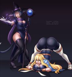 2girls big_ass big_breasts character_request copyright_request cuti-chan high_heels huge_ass huge_breasts jack-o_pose lips multiple_girls thick_thighs wide_hips