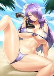 1girls alternate_costume breasts camilla_(fire_emblem) camilla_(summer)_(fire_emblem) cleavage female female_only fire_emblem fire_emblem_fates fire_emblem_heroes huge_breasts madkaiser mature_female nintendo nipples nipples_visible_through_clothing official_alternate_costume purple_bikini purple_eyes purple_hair purple_swimsuit solo spread_legs