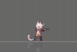 1_girl 1girl 2026 ahoge aiming ammo animal_ears animal_humanoid animal_tail animated arm_warmers belly_button big_tail black_panties bullet bullet_casings cat02a crop_top detached_sleeves exposed_pussy female firearm firing_weapon full_body funny gif grey_background gun kemono kemonomimi mostly_nude muzzle_flash navel object_in_pussy on_back original panties pixel_animation pussy pussy_juice ranged_weapon reflection reflective_floor reloading scarf shaded shooting_gun short_crop_top short_playtime shoulder_length_hair small_breasts smoke solo standing toeless_stockings toeless_thigh_highs underboob vulva white_hair