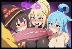 1boy 3girls absurdres ahe_gao ai_generated aqua_(konosuba) best_quality blonde_hair blowjob blue_hair blush breasts_out cave_background collar crossover cum_drip cum_on_face cum_on_tongue cum_string cumshot_on_face dark_background darkness_(konosuba) drool drool_on_penis drooling evil_grin explicit fellatio female flushed_face glossy_skin group_sex heart-shaped_pupils heart_pupils highres huge_breasts human hypno_(pokemon) hypnosis interspecies kono_subarashii_sekai_ni_shukufuku_wo! konosuba large_breasts long_nose male male_pokemon/female_human masterpiece megumin mind_break mind_control monster_boy nintendo nipples nsfw oral penis_in_mouth pokemon pokemon_(species) pokephilia red_eyes rim_lighting saliva shiny_skin sleeper sleeper_(pokemon) straight submissive sweat tongue_out topless torn_clothes triple_blowjob twintails yellow_skin