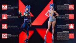 1girls before_and_after blue_hair cleavage english_text female female_only fingerless_gloves fishnets game_mechanics gloves high_heels miniskirt neon_(valorant) platform_heels png revealing_clothes see-through_clothing skirt slutification tagme text therealzoh thighhighs thong thong_straps translucent_clothing transparent_clothing valorant