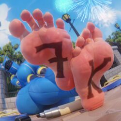 3d absurd_res ass blue_clothing blue_latex blue_outfit blue_pyro_(team_fortress_2) blue_suit body_writing cand3d feet_focus female_focus female_only fempyro foot_fetish footwear gas_mask gloves hi_res highres hips huge_breasts huge_thighs large_breasts large_thighs latex latex_bodysuit latex_gloves latex_suit marker mask masked milestone_celebration musk musk_clouds number pyro_(team_fortress_2)team_fortress_2 soles