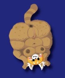 aggretsuko ailurid alexis_wasilla anthro anus ass ass_up awkward_smile belly big_butt black_eyes black_nose blue_background blush body_hair breast_squish breasts brown_anus brown_body brown_nipples butt_focus butt_spots detailed_anus digital_media_(artwork) eyelashes facial_markings feet female female_anthro fluffy fluffy_tail fur genitals happy_trail head_markings head_on_floor looking_at_viewer mammal markings microsoft_paint_(artwork) navel nipples nude orange_body orange_fur organs plump_labia presenting presenting_anus presenting_hindquarters presenting_vulva pubes red_panda retsuko sanrio shaded simple_background simple_eyes solo squish stomach stretch_marks striped_markings striped_tail stripes tail tail_markings thick_thighs vulva white_body white_fur