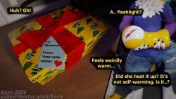 16:9 2025 3d_(artwork) 4k absurd_res anthro bacn bandai_namco blender_(artwork) blender_cycles_(artwork) bow_ribbon box canid canine christmas clothed clothing colored container detailed_background dialogue digimon digimon_(species) digital_media_(artwork) english_description english_text fingers fox fur gift gift_box gift_wrapped hi_res holding_object holidays imminent_incest imminent_sex male mammal penetrable_sex_toy portal_fleshlight renamon renamon_(bacn) sex_toy solo standing text thinking_with_portals topwear white_body white_fur widescreen